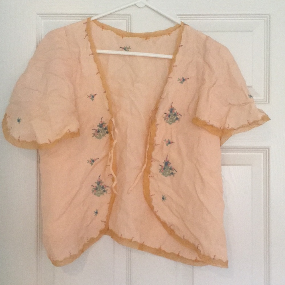Vintage Peach Bed Jacket w/ embroidery Sz S